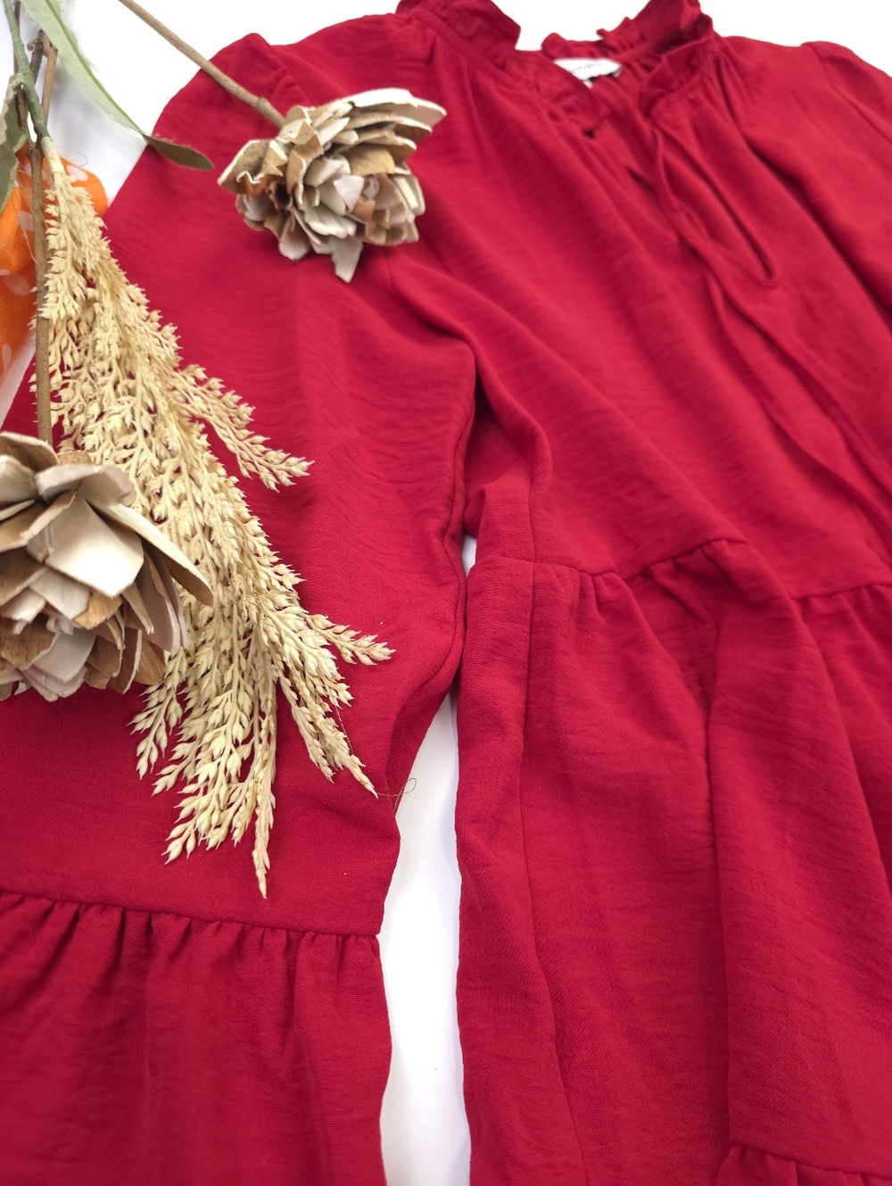 New Emma & Michelle Deep Red Tiered Ruffle Dress Sz S - Picture 7 of 12